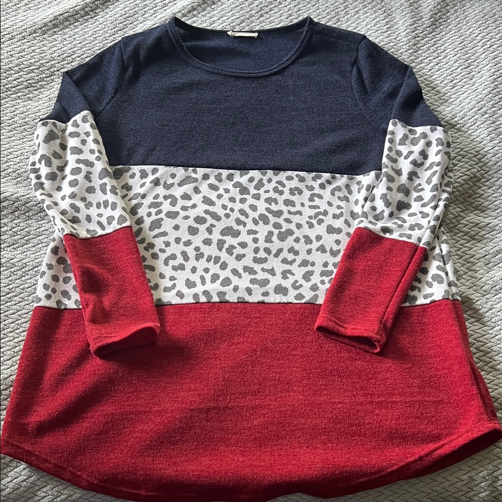 Colorblock Leopard Print Sweater
